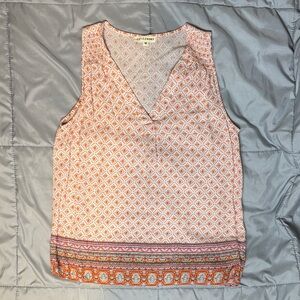 Artisan Ny Orange and Pink Geometric Sleeveless Blouse